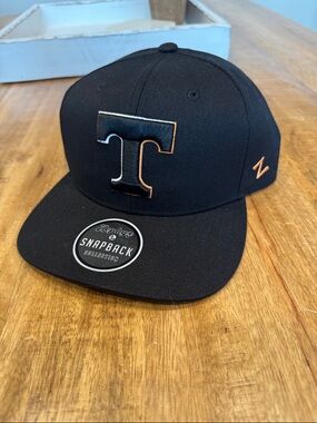 Zephyr Black Snapback with Tennessee Embroidery and Orange Trim